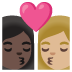 👩🏿‍❤️‍💋‍👩🏼 kiss: woman, woman, dark skin tone, medium-light skin tone display on Google